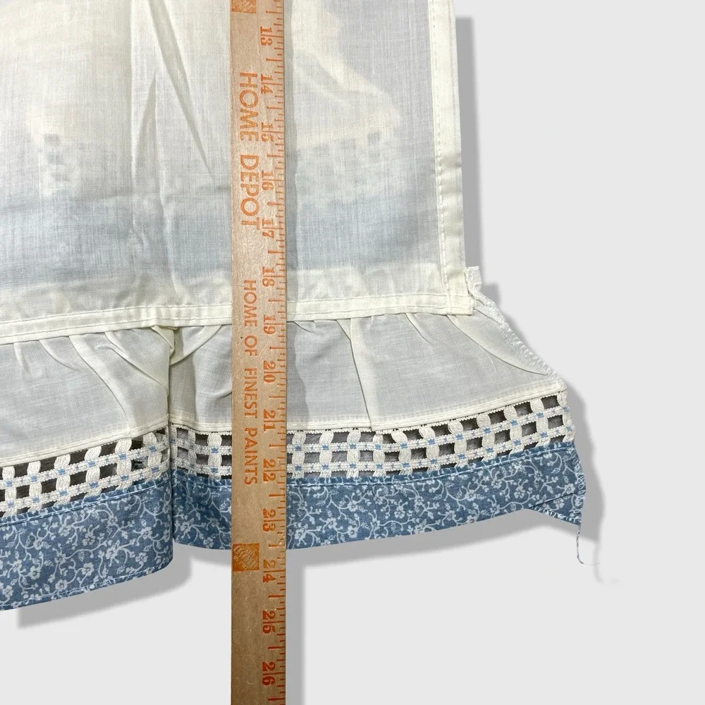 Vintage Cafe Curtains Unisex 30x24 White Blue Cottagecore‎ Farmhouse Ruffle